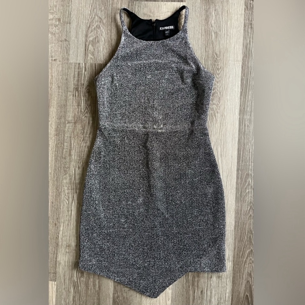 Vintage Express Silver Metallic Mini
Halter Dress Body Con Y2K Women Size 4